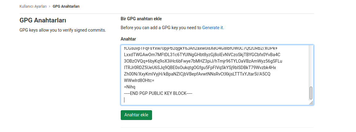 GitLab anahtar ekleme